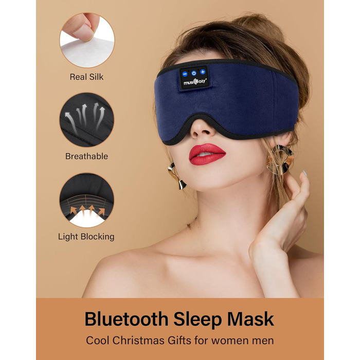 Навушники для сну Bluetooth Eye Mask для тих, хто спить на боці, навушники Musicozy Sleep Mask із вбудованим мікрофоном і динаміками, мяка маска для сну для подорожей/дрімоти (блакитний)