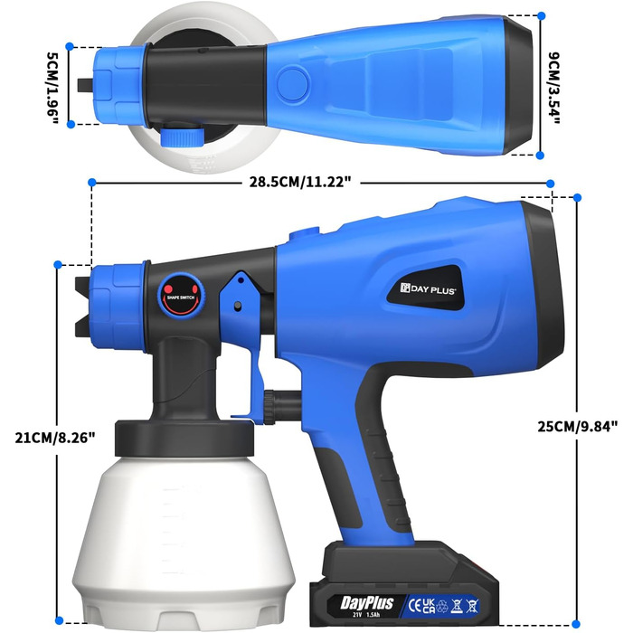 Система розпилення фарби 21В з 4-ма соплами з твердої латуні та розпилювачем з поліпропілену 1000мл, багатофункціональний розпилювач фарби 3 режими розпилення, пістолет-розпилювач для розпилення пестицидів, дезінфекції, фарбування меблів та стін.