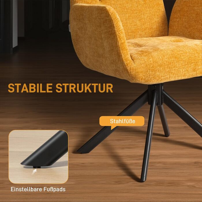 Обертове крісло HOMCOM, крісло для відпочинку з підлокітниками, імітація вовни та льону, сучасне м&39яке крісло з ґудзиками, сталеві ніжки, для вітальні, спальні, жовтий