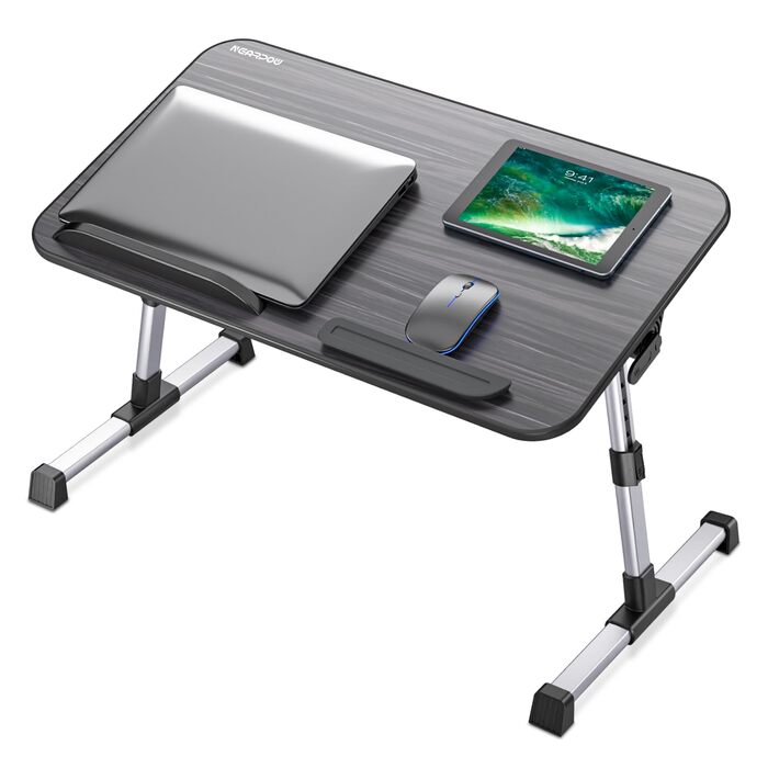 Стіл для ноутбука та сніданку Nearpow (великий розмір), регульований підставка для ноутбука на ліжко, портативний мобільний стіл з відкидними ніжками, складаний столик на коліна для дивана, ліжка, підлоги, великий розмір, чорний