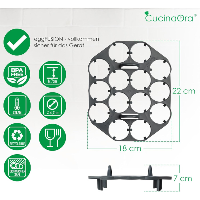 Тримач для яйцеварки CucinaOra eggFUSION - Аксесуари Thermomix tm6 - Тримач для яєць Thermomix до 14 яєць - Тримач для яєць для приготування їжі - Thermomix TM5 TM31 - Сумісний з кухонними аксесуарами MC Smart Connect