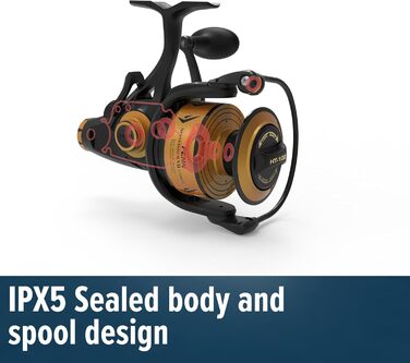 Котушка для спінінгу Penn Spinfisher VII, з живою шпулькою та дальнім закидом Котушка для морської риболовлі з ущільненням IPX5 та обробкою на верстаті з ЧПК Рибалка для риболовлі з човна, берега, серфінгу та скель Різні розміри Чорно-золота 2500 жива шпу