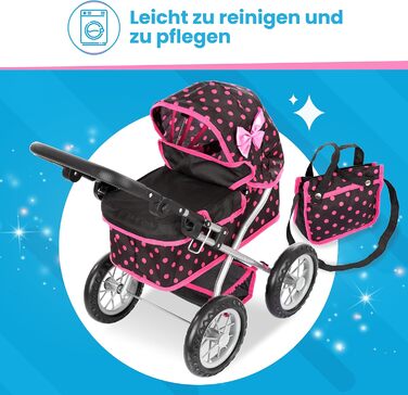 Коляска для ляльок Kinderplay від 2 років, лялькова коляска - легка і стійка конструкція, регулюється по висоті від 33 до 63 см, K