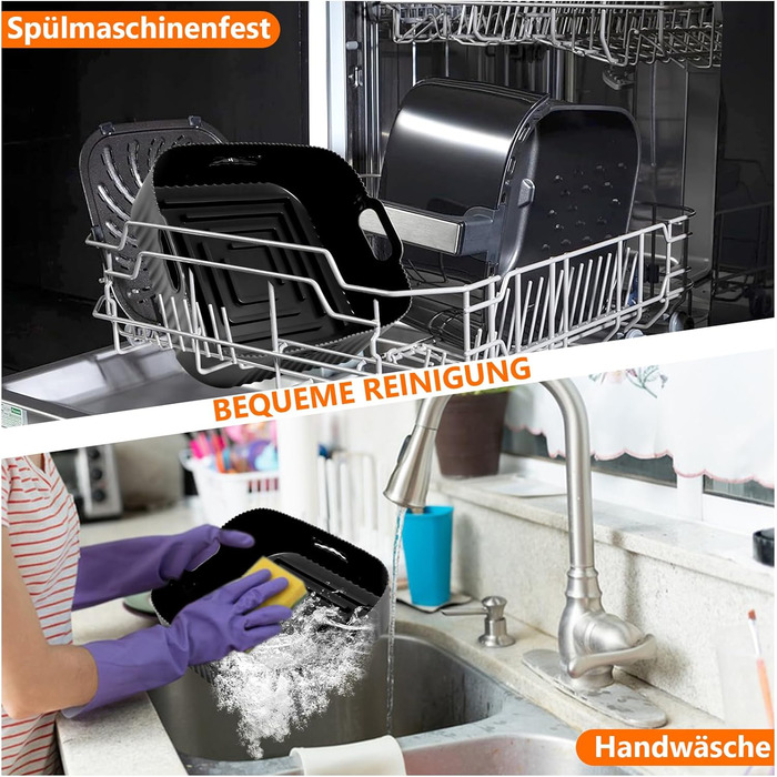 Силіконова форма для фритюрниці 23 см, аксесуари для фритюрниці 2 шт. Силіконова форма для випічки XXL для COSORI 6,4 л, 6,2 л, 6 л, Russell Hobbs 8 л, багаторазова замість паперу для випічки аксесуари для фритюрниці 23 см чорний