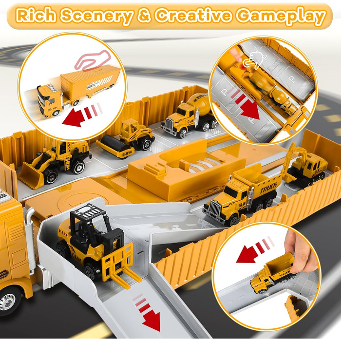 6 Mini Construction Vehicles, Crane Toy for Children (Yellow), 6 Mini Construction Vehicles, Crane Toy for Children (Yellow)