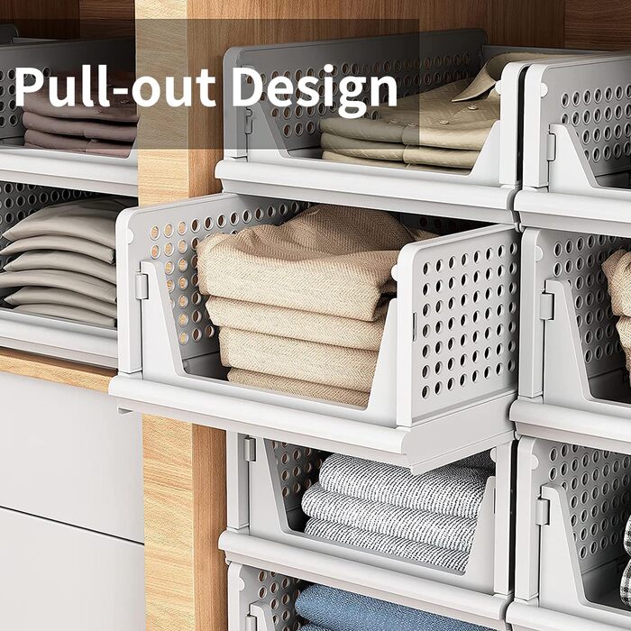 Органайзер для гардеробу, штабелюваний набір із 5 предметів, складний органайзер для гардеробу, коробки для зберігання футболок, коробка для зберігання з шухлядами для спальні, кухні, ванної кімнати, білий