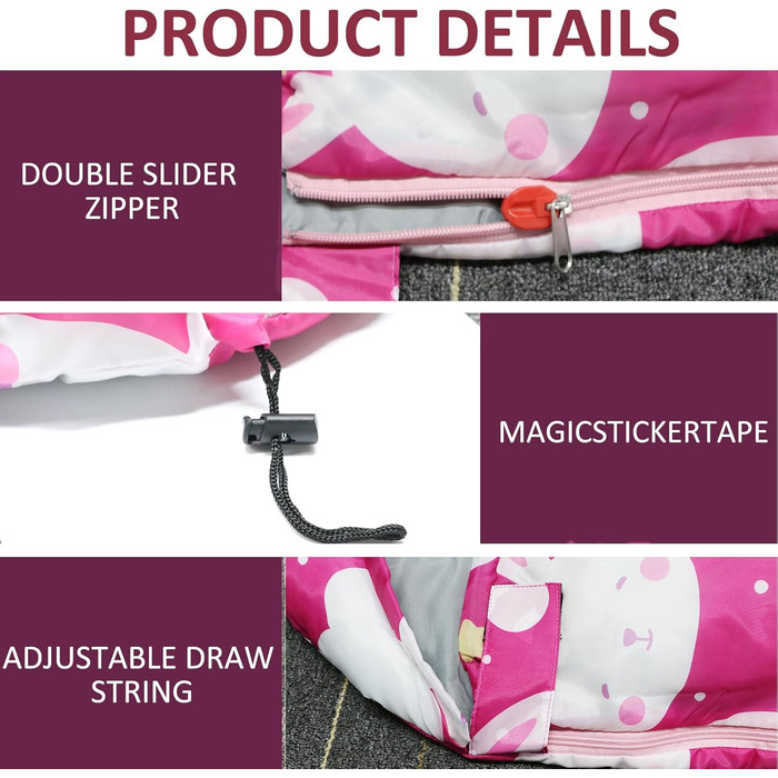 Дитячі спальні мішки Tuphen Кемпінгові спальні мішки з сумкою для перенесення Компактний спальний мішок для походів, подорожей з рюкзаком, 3 сезони, тепла та прохолодна погода, легкий, водонепроникний, для подорожей на природі, рожевий