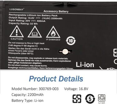 Батарейка 4ICR19/66, сумісна з портативною цифровою музичною системою Bose SoundDock, серії SoundLink Air, 16,8 В, 32 Втгод, 300769-003 300769-001 300769-002 300769-004 300770-001