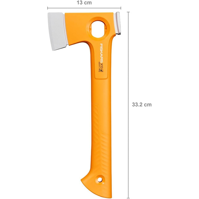 Сокира кемпінгова Fiskars X-Series X13, надлегка (480 г), вага голівки 325 г, довжина 33,2 см. Ідеально підходить для розколювання дров у походах та на кемпінгу. Подвійно загартована сталь/FiberComp, помаранчевий колір, 1069101 X13 (довжина 33,2 см)