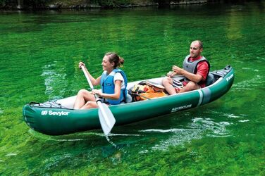Каное Sevylor Adventure Plus надувне каное для 2 осіб 1 дитини, складне байдарка з міцною зовнішньою оболонкою з поліестеру, висока стійкість на воді. Одномісне