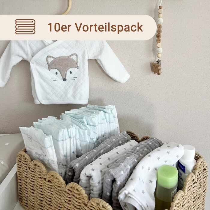 Набір з 10 муслінових серветок для відрижки розміром 80x80 см з бавовни - приємні для шкіри муслінові серветки з милими зірочками