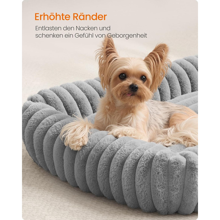 Ліжко для собак Feandrea, ортопедичний кошик для собак середнього розміру, миюча подушка для собак, пухнастий килимок для собак, м&39яка підкладка, 71 x 55 x 18 см, колір Dove Grey PGW311GD01 M (71 x 55 x 18 см) колір Dove Grey