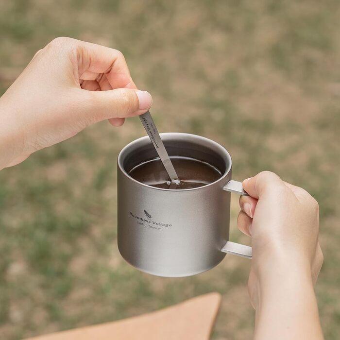 Мл титанова кавова чашка, міні-кухоль з подвійними стінками для еспресо, чаю, кемпінгу та подорожей, міцна, легка, портативний посуд для напоїв, Ti3052D (піскоструйна обробка), сірий, 220