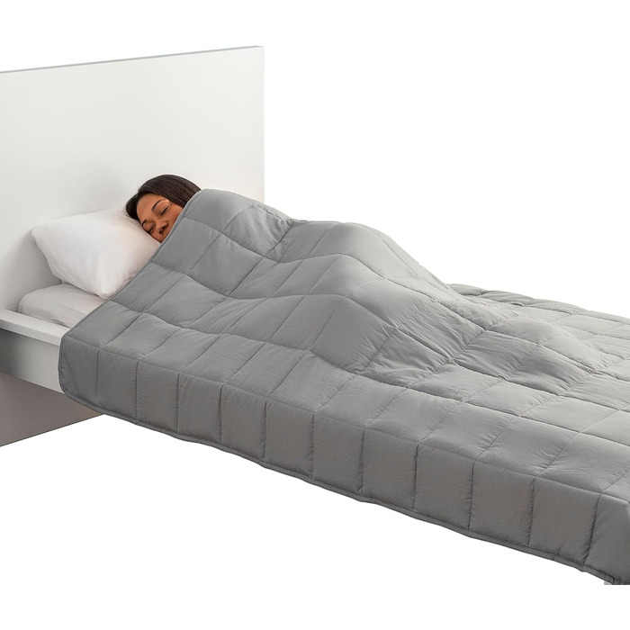 Ергономічна обтяжена ковдра Sweikett, 7 кг для кращого сну та відпочинку, наповнена мікроскляними намистинами, в комплекті сумка для перенесення, сіра, поліестер