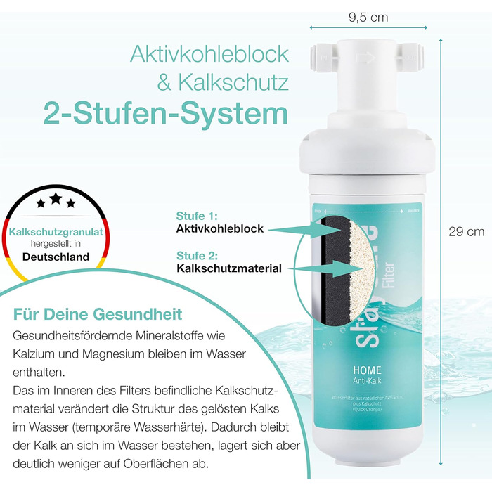 Набір фільтрів для води staysafe ANTIKALK, включаючи безкоштовні аксесуари Гранулят захисту від вапняного нальоту виробництва Німеччини Фільтр для води під раковиною проти забруднюючих речовин у водопровідній воді Швидко встановлюється фільтр для води від
