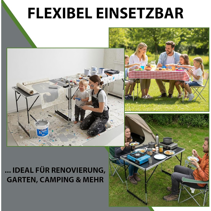 ТРУЦГОЛЬМ Комплект із 3 багатофункціональних розсувних столів, 100x60 см, загальна вантажопідйомність 90 кг, підходить для обклеювання шпалерами, блошиних ринків, кемпінгу, складний, журнальний столик та гриль регульована висота, включаючи з&39єднувачі