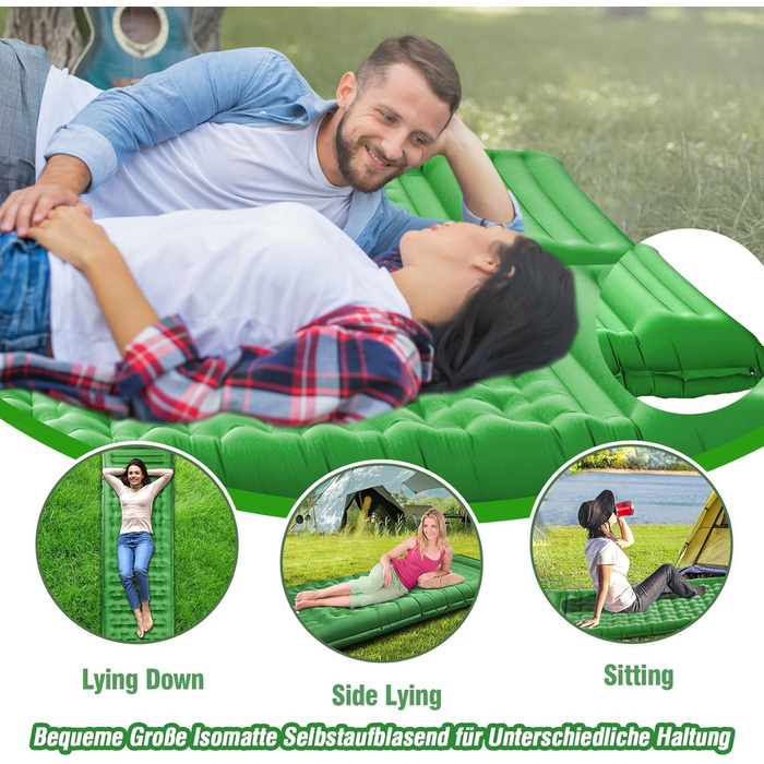Килимок для сну на вулиці, потовщений кемпінговий килимок 12 см, самонадувальний з ножним насосом та подушкою, надлегкий складаний, надувний матрац для кемпінгу, походів, подорожей на природі, зелений