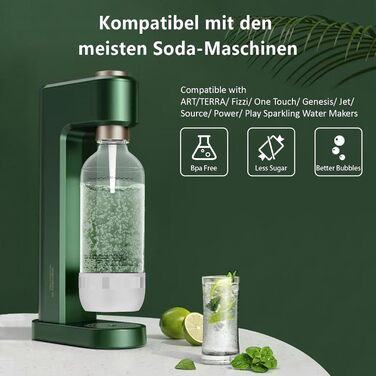 Пляшки з газованою водою Pinci Duo Pack, змінні пляшки для газованої води для виробника газованої води, без бісфенолу А, багаторазова герметична конструкція з різьбовим з'єднанням, ПЕТ пластикова пляшка з-під газованої води 2x1 л (чорнийбілий)