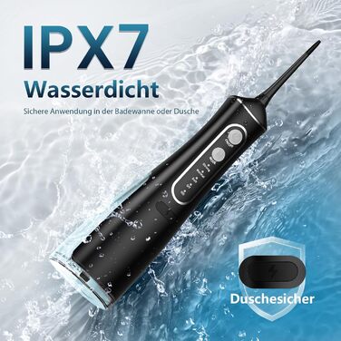 Бездротовий Електричний Іригатор для Порожнини Рота, Переможець Тестів 2026, 4 Режими Налаштування Тиску та 5 Насадок з Обертанням на 360 для Щоденного Глибокого Очищення, 300 мл, Водонепроникний IPX7 для Подорожей та Дому, Чорний