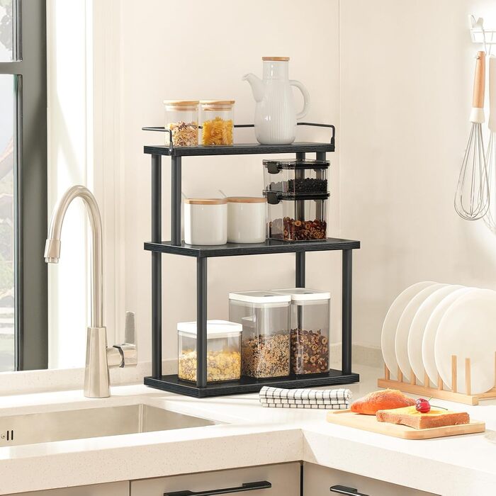 Стійка для спецій HOOBRO, кухонна полиця, 3-рівнева стійка для зберігання, органайзер для столу, для кухонної стільниці, столу, кабінету, офісу, чорна EBB02TL01