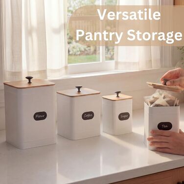 Набір контейнерів для зберігання PERFNIQUE для кухні - Набір із 4 предметів для зберігання кавового борошна, цукру та солі, контейнери для зберігання продуктів із герметичними кришками (білий)