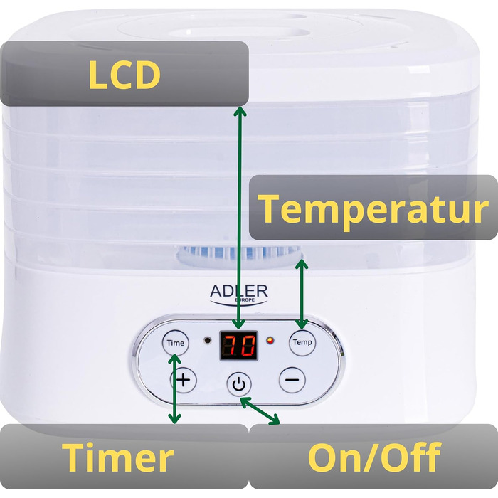 Дегідратор для їжі ADLER AD 6658, 550 Вт, дегідратор, дегідратор, білий