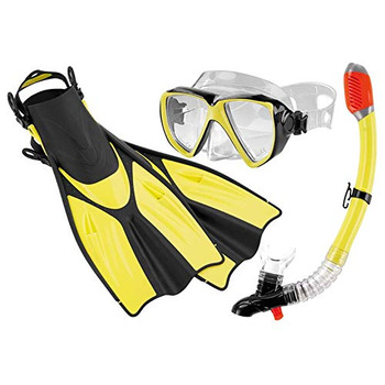Професійний набір для дайвінгу та сноркелінгу Crivit, повний комплект, маска для дайвінгу, трубка з вбудованим сигнальним свистком та ластами, розмір M, жовтий