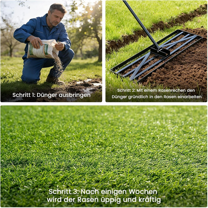 Гребінь для вирівнювання газону Rasenrechen, 75 x 25 см, з подовженою ручкою 193 см інструмент для легкого вирівнювання газонів, гольф-полів та сільськогосподарських угідь (75 см)