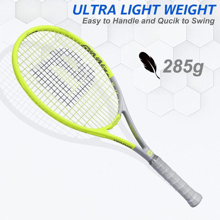 Тенісна ракетка Pro Elite 27" Head-Yellow 280 г алюміній+карбон готова до гри 658 см² XL sweet spot для жінок чоловіків початківців та середнього рівня чорно-жовта матова + фірмовий чохол найпопулярніший колір 2025