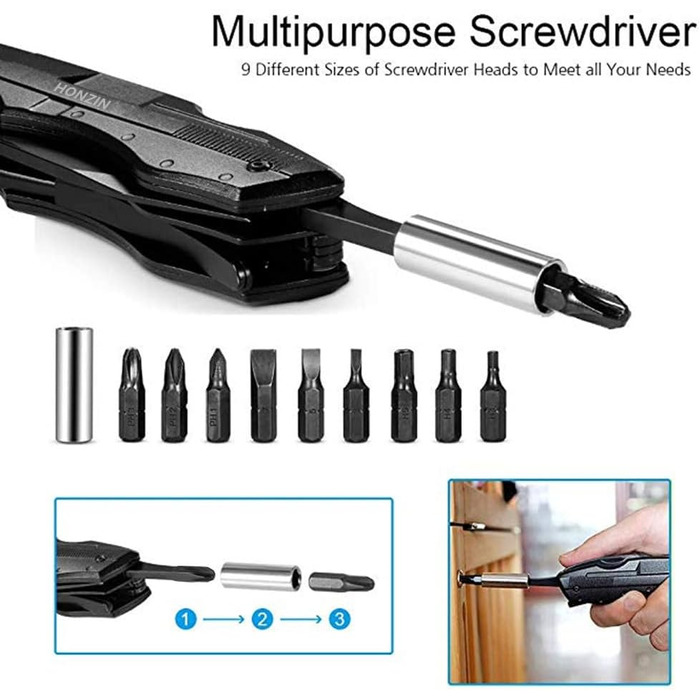 Багатофункціональні плоскогубці HONZIN, 16 в 1 складні багатофункціональні плоскогубці з нержавіючої сталі Багатофункціональні пло