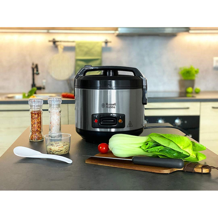 Рисоварка Russell Hobbs Переможець тесту 1,2 л включно Вставка для пароварки з відкидною кришкою Aroma (функція підтримки тепла, каструля з антипригарним покриттям, рисова ложка та мірна чашка, нержавіюча сталь) 27080-56 Рисоварка з пароваркою Одинарна