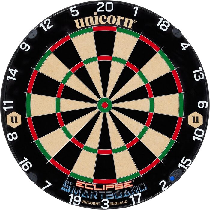 Електронна мішень для дартсу &quotЄдиноріг&quot Розумна дошка Традиційна дошка з сизалевої щетини Підключається до застосунку Scorebuddy через Bluetooth У комплекті 6 дротиків Eclipse Professional зі сталевим наконечником