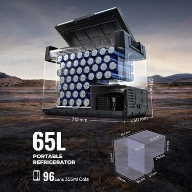 Компресорний автохолодильник BougeRV Rocky 65L з морозильною камерою металевий корпус APP управління, знімна перегородка, двозонне