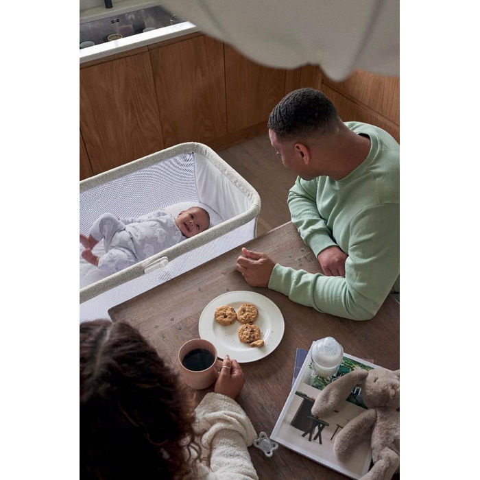 Ліжечко-тумбочка Mamas & Papas Lua, знімний кошик, відкидні боковини, матрац у комплекті, 0-6 місяців, колір бежевий