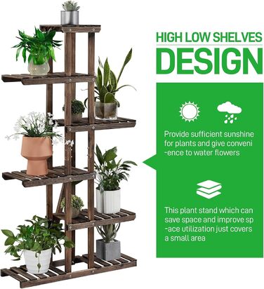 Ярусна підставка для квітів Yaheetech, полиця для квітів з масиву дерева, стійка для рослин, компактна та багатофункціональна лавка для квітів для балкону/тераси/саду 75 x 27 x 140 см, 6-