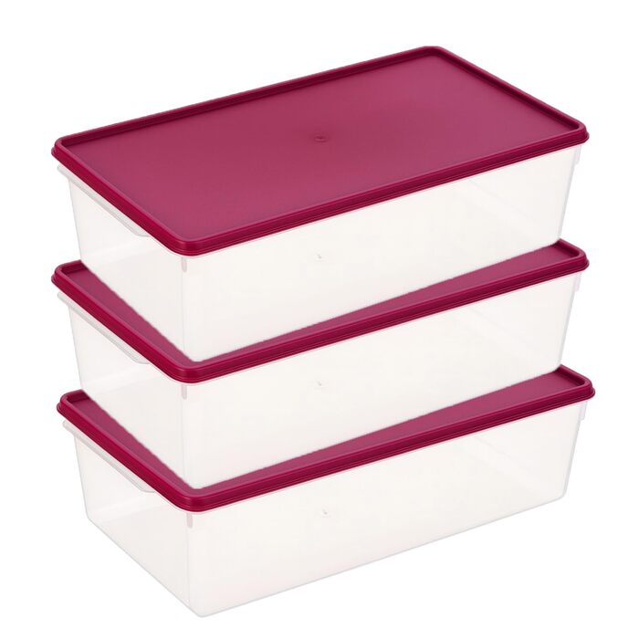 Контейнери для заморожування MiraHome XL 3x5L прямокутні рожеві Герметичні контейнери для зберігання з кришками Прозорі контейнери для зберігання продуктів з кришками Кухонні контейнери для зберігання для приготування та організації їжі Австрійська якість