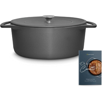 Кокотниця з кришкою, сіра, кругла, 28 см, 6 л, чавунна жаровня, індукційна каструля. 28 см сіра