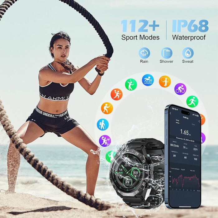 Розумний годинник для чоловіків та жінок, 1,39-дюймовий сенсорний фітнес-годинник з Bluetooth-дзвінками, ШІ-помічником, 112 спортивних режимів, фітнес-трекер, монітор серцевого ритму SpO2, монітор сну, крокомір, водонепроникний спортивний годинник IP68 дл
