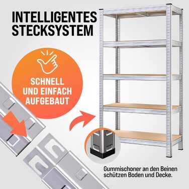 Стелаж Monzana для важких умов експлуатації 170x75x30 см 350 кг 5 стелажів з МДФ Стелажі для зберігання Стелажі для підвалу Безболтові стелажі Стелаж для майстерні 170 x 75 x 30 см - 5 полиць, сріблястий
