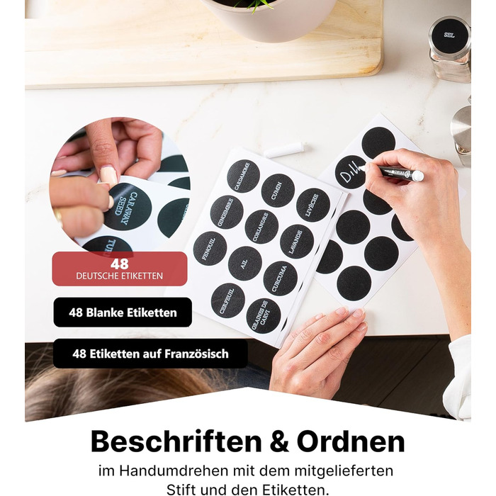 Підставка для спецій Deco haus, настінна та настінна З БАНКАМИ ДЛЯ СПЕЦІЙ ТА ЕТИКЕТКАМИ - Органайзер для спецій - Підставка для спецій - Підвісна система підставок для спецій - Зберігання спецій - Банки для спецій з полицею, чорний колір - Набір з 24 шт.