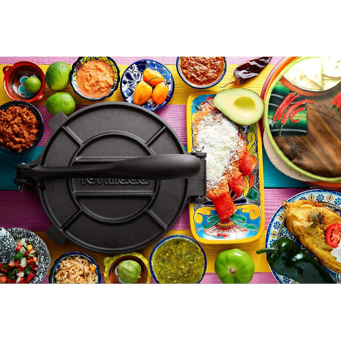 Преміальний чавунний прес для тортильї з рецептами та інструкціями (20 см)