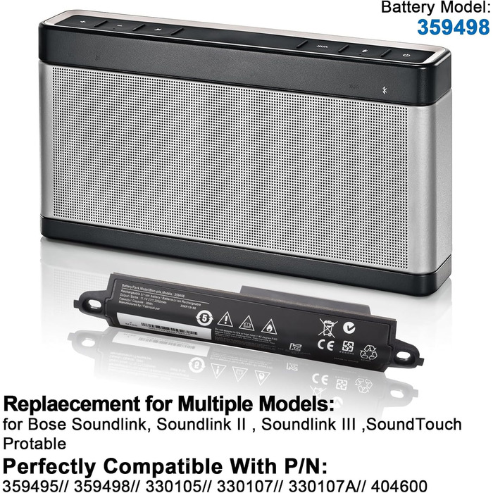 Акумулятор для Bose SoundLink III 330105 0330105 330107 0330107 330105A 330107A Soundlink 2 3 Soundlink Bluetooth Mobile Speaker II III 414255 404900 404800 11.1V 2230mAh, 359498 404600 359495