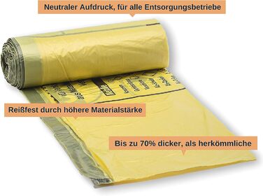 Надзвичайно міцні жовті пакети - пакет для переробки зі шнурком, 90 літрів, товщина матеріалу 22 мкм - жовтий пакет (10 рулонів)