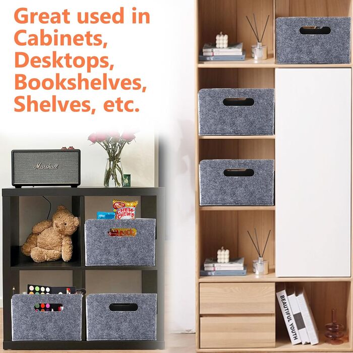 Набір кошиків з фетру JMIATRY, 6 предметів, 325x15 см, коробка для зберігання з фетру, сірий фетр, для полиць, шаф, офісу