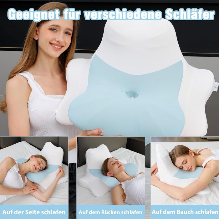 Подушка для шиї з піни з ефектом пам&39яті для сну в шиї та плечах, ергономічна подушка-хмара для сну на спині, боці та животі, подушка для підтримки шийного відділу хребта, універсальна подушка (синя)