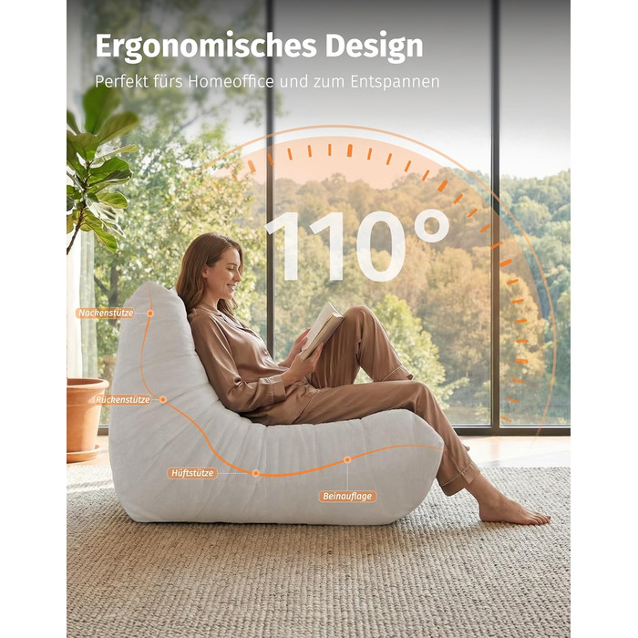 Диван з пінопласту без кісток зручний підлоговий диван з ергономічним дизайном, не потребує складання, диван-мішок для вітальні, спальні, квартири, ігрової кімнати та офісу, бежевий двомісний