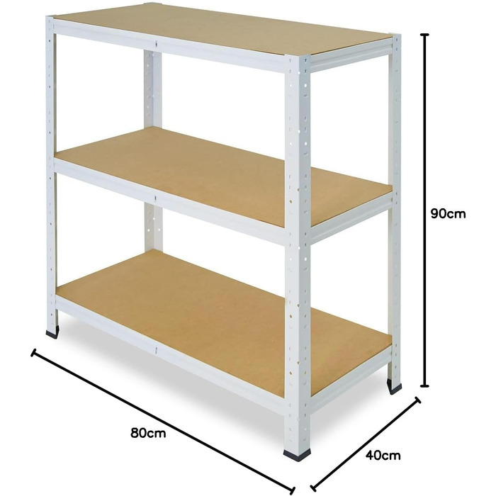 Надміцний стелаж для дому, білий/металевий стелаж з 3 полицями/стелаж для підвалу, стелаж для гаража, стелаж для майстерні або стелаж для зберігання/металевий стелаж без болтів, вантажопідйомність 175 кг, В 90см / Ш 80см / Г 40см, 90x80x40