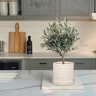 Набір із 2 керамічних квіткових горщиків, 15 см 11 см, з бульбашками та дренажними отворами, сині квіткові горщики з перловим дизайном, декоративні кімнатні квіткові горщики, підходять для кактусів та ампельних рослин, білий-2