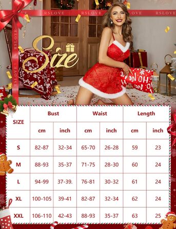 Жіноча різдвяна білизна RSLOVE , мереживна, червона, M