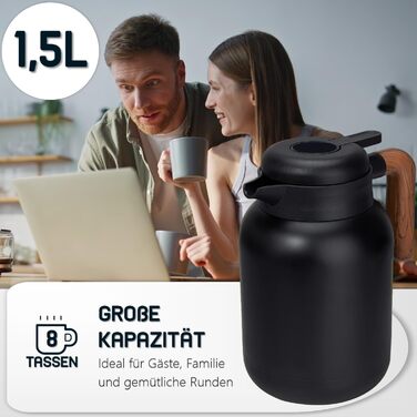 Термос VETIN з чаєм-інфузером 1,5 л, ізольована колба з двостінної нержавіючої сталі 316, термочайник з вставкою для інфузера, термокавник зберігає напої гарячими протягом 10 годин/холодними протягом 16 годин (без дисплея температури)